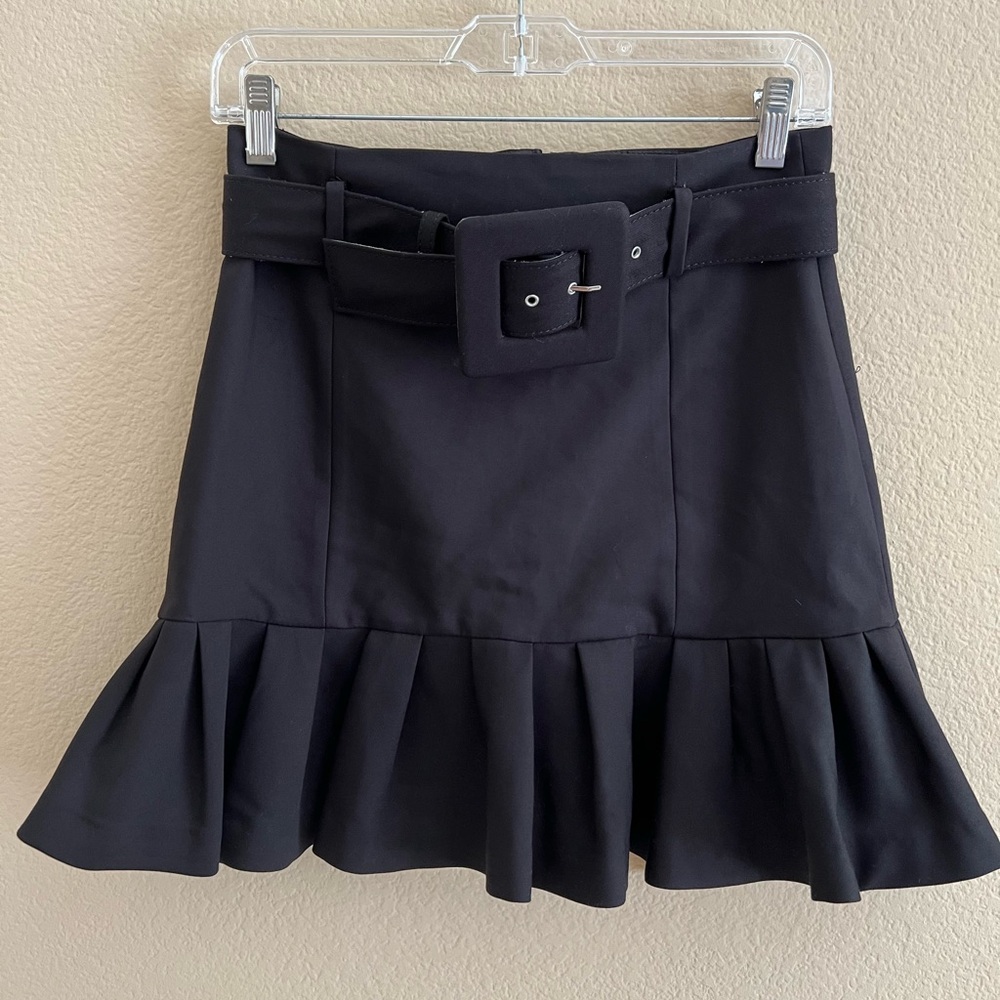 NWT Zara Belted Black Skirt with Ruffle Hem, M